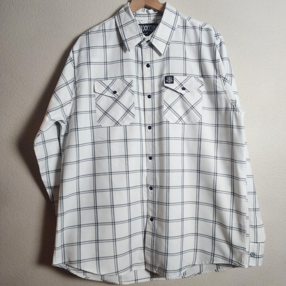 Dixxon Flannel Shirt Mens XL White Gray Plaid D-Tech Sleep When You're Dead